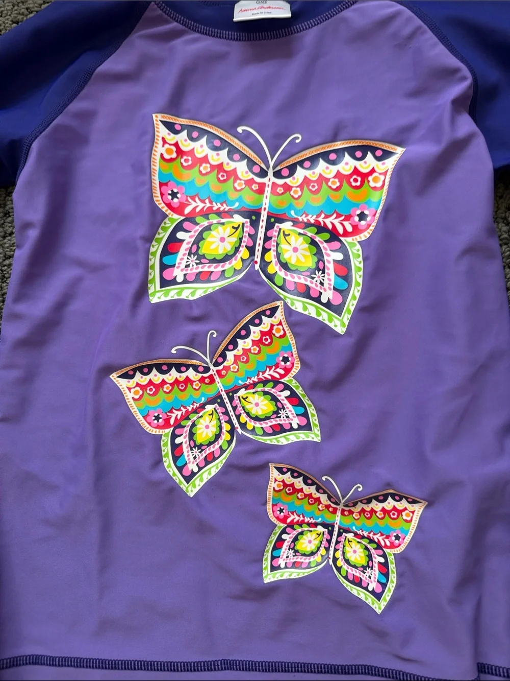 Kids Hanna Andersson Purple Butterfly Rash Guard Long-sleeve Swim Top